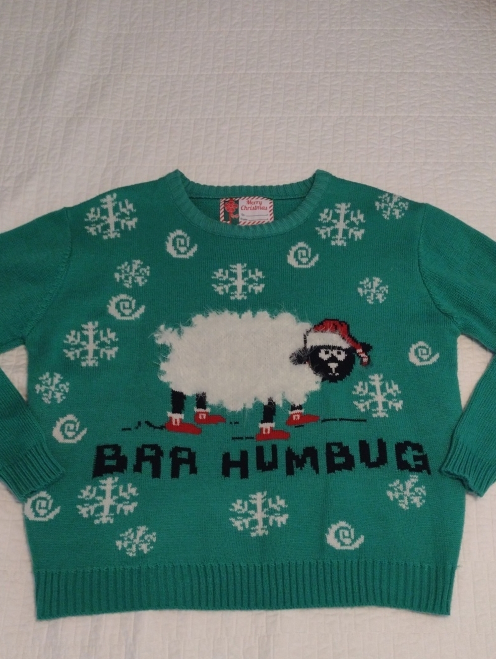 Baa Humbug Sweater L/XL Sheep Ugly Christmas Sweater Holiday Green